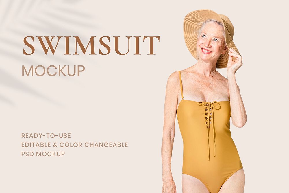 Editable senior swimsuit mockup psd for summer apparel ad