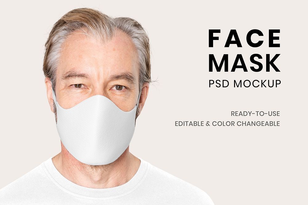 Face mask mockup psd for the new normal senior apparel ad