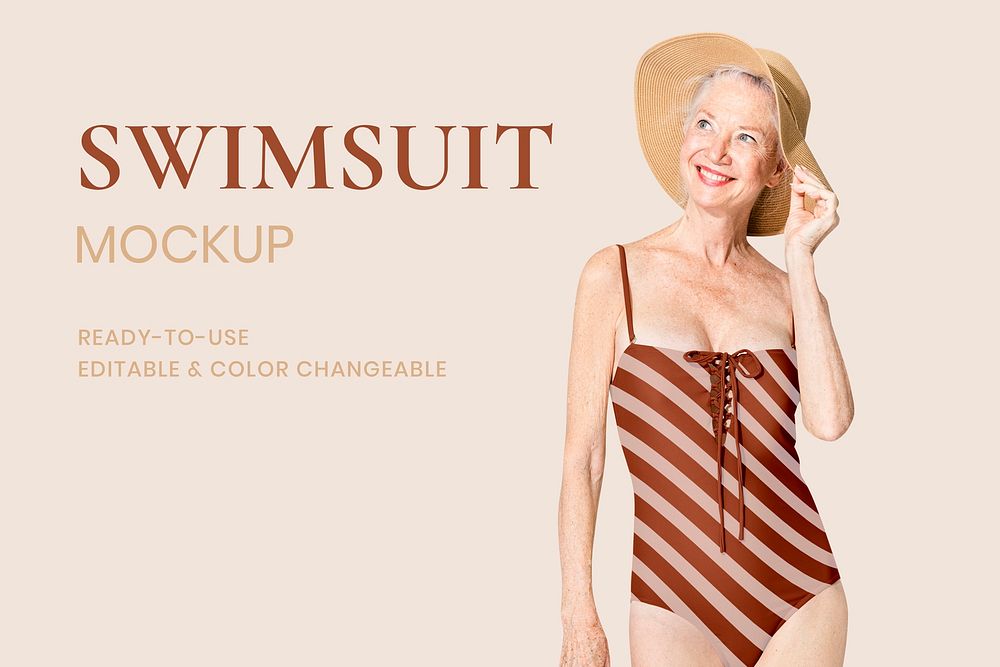 Editable senior swimsuit mockup psd for summer apparel ad