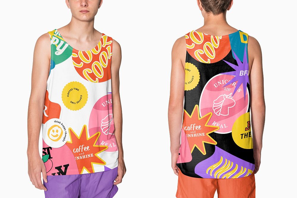 Teen&rsquo;s tank top mockup psd with cool colorful aesthetic design streetwear fashion