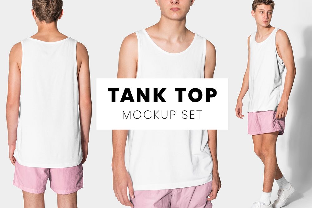 Editable tank top psd mockup template basic teen&rsquo;s apparel ad