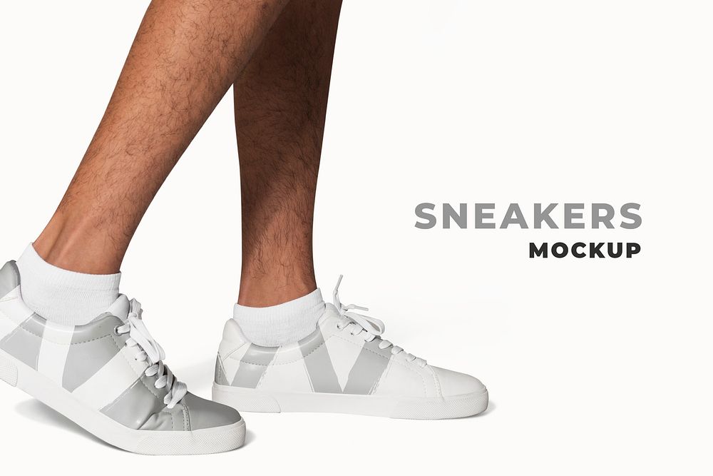 Editable sneakers mockup psd template in leather for street fashion ad