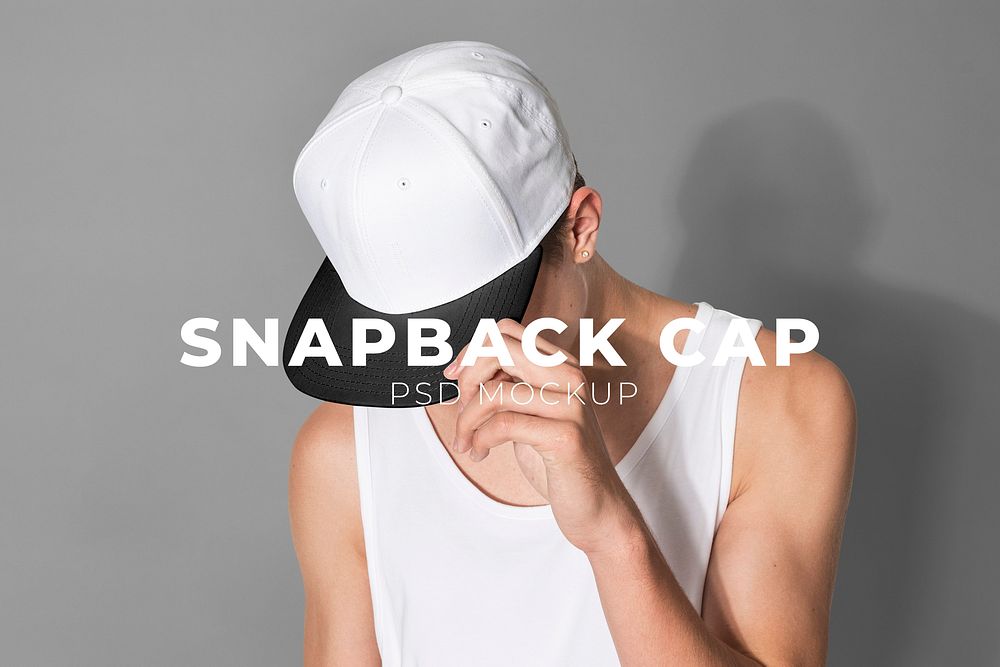 Editable snapback cap mockup psd template for street fashion ad