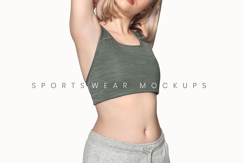 Editable sportswear mockup psd template with sports bra and sweatpants ad