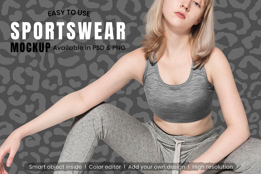 Editable sportswear mockup psd template with sports bra and sweatpants ad
