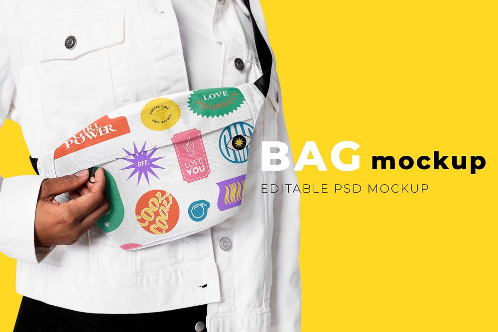 Editable belt bag mockup psd template street fashion ad