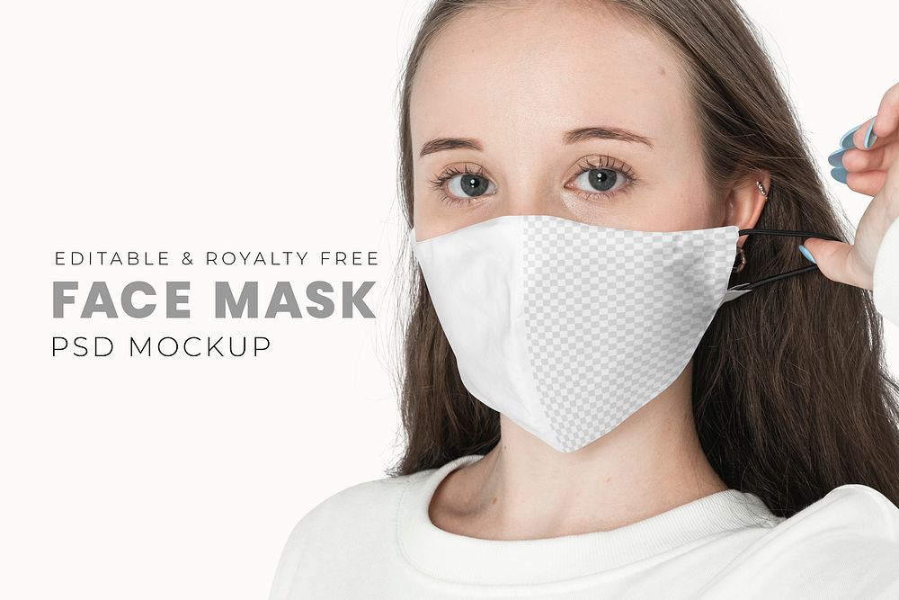 Editable face mask mockup psd template the new normal teenage/youth fashion ad