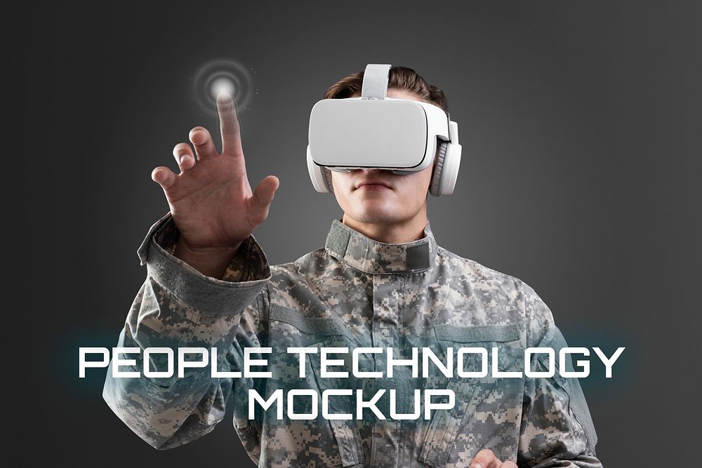 Soldier with VR headset mockup psd futuristic technology