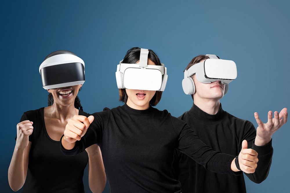 Diverse people with virtual reality headset