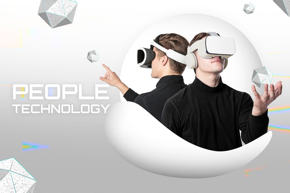 People wearing a VR psd mockup futuristic technology