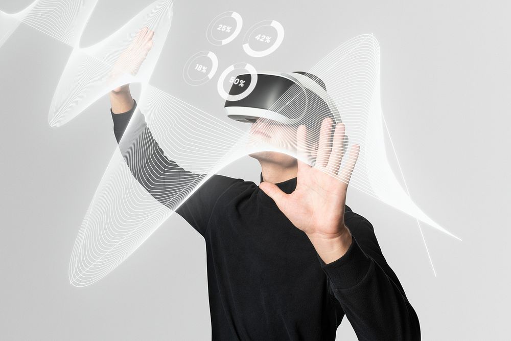 Man in VR headset psd mockup psd smart technology