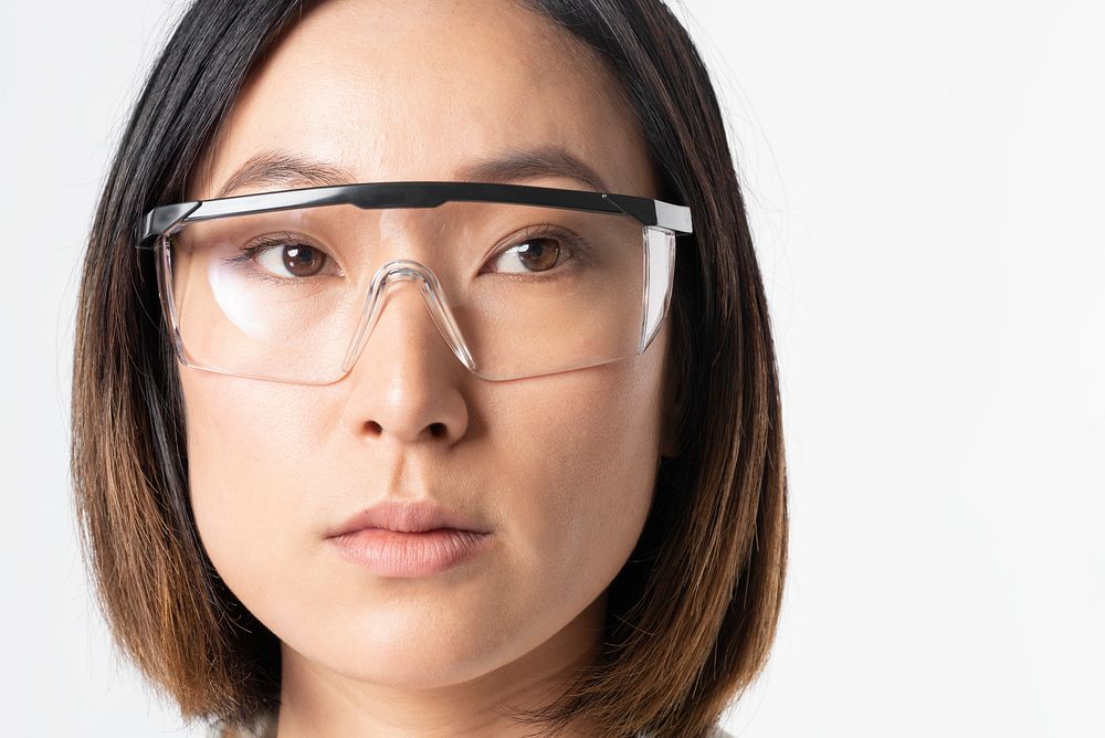 Businesswoman wearing smart glasses futuristic technology