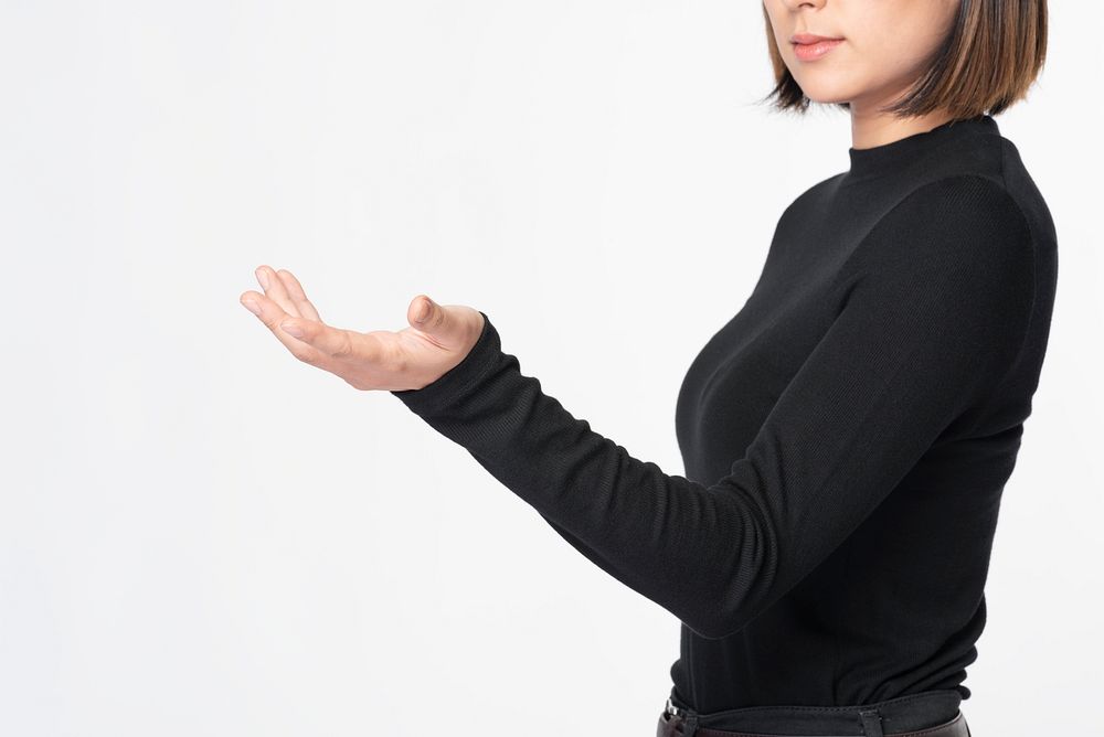 Businesswoman touching invisible screen future technology