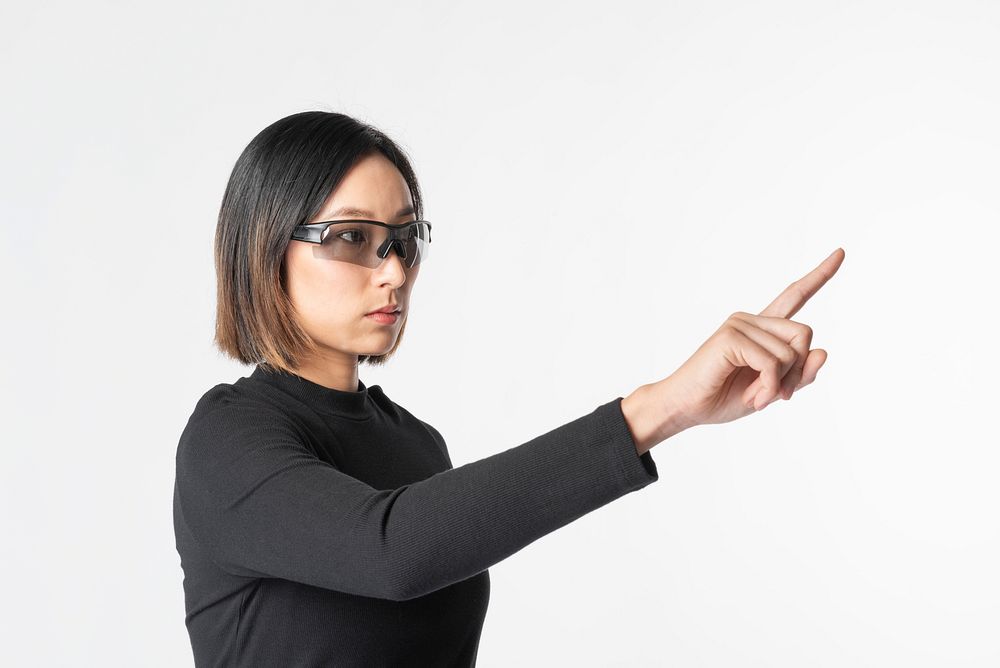 Woman in virtual reality glasses smart technology