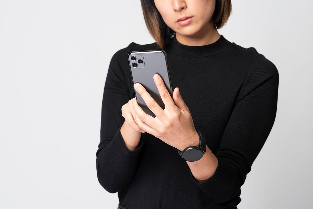 Asian woman holding smartphone innovative future technology