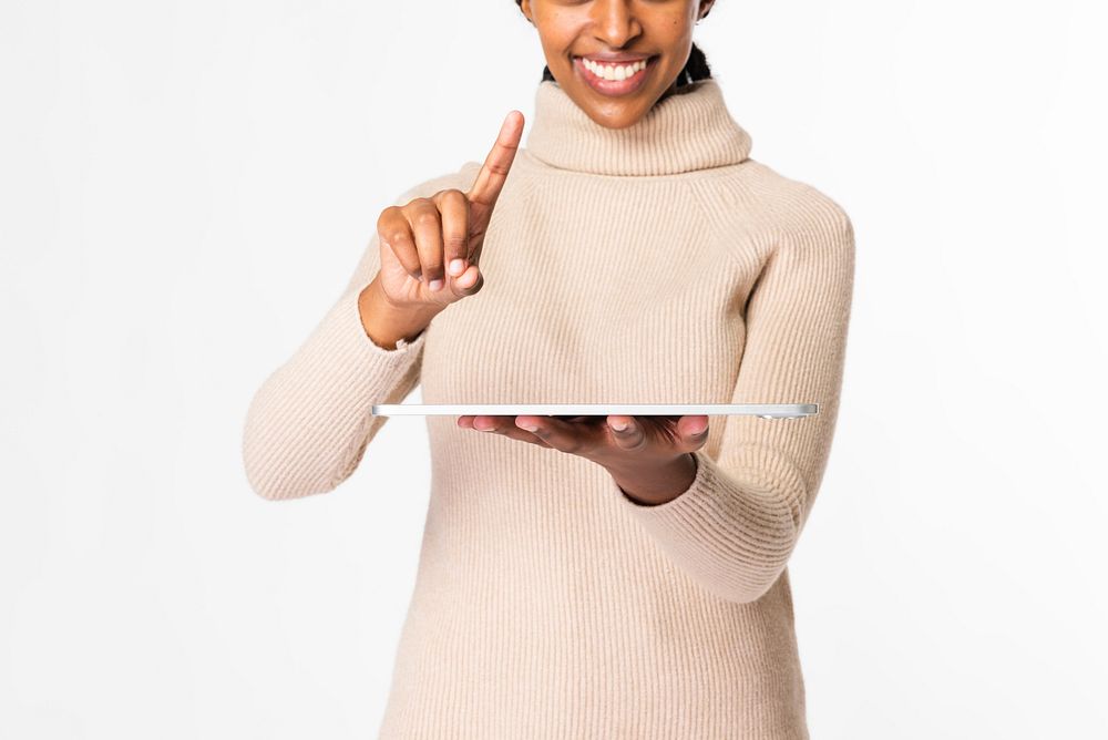 African American woman using tablet 