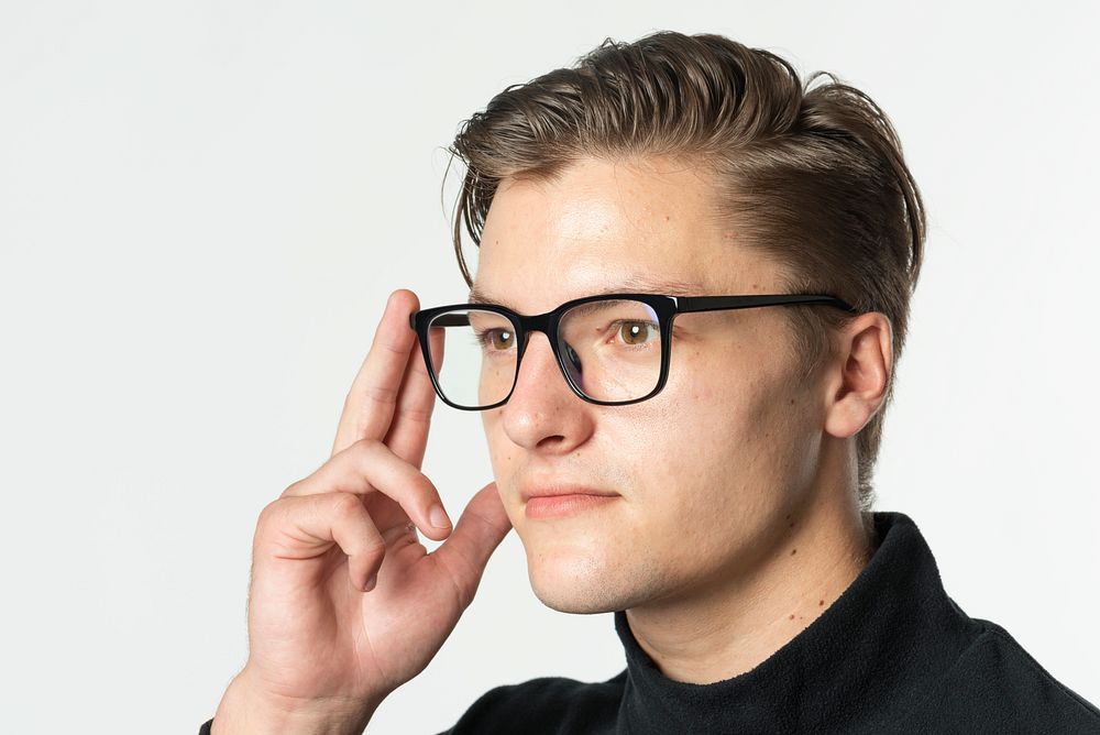 Cool man wearing AR glasses/AR smart glasses/smart glasses futuristic technology