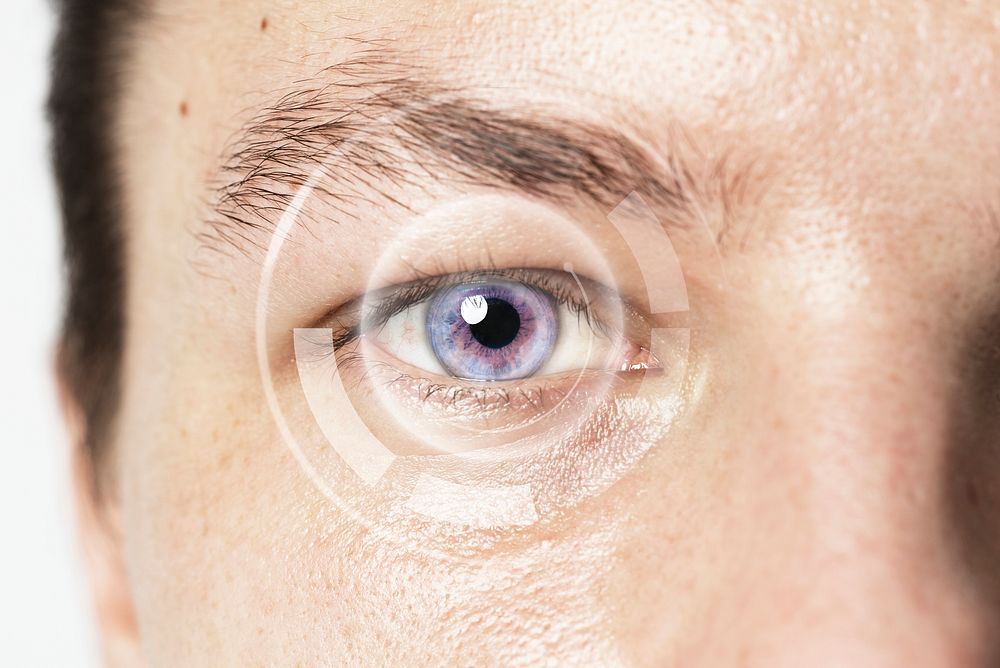 Man's eye with intraocular contact lens smart technology