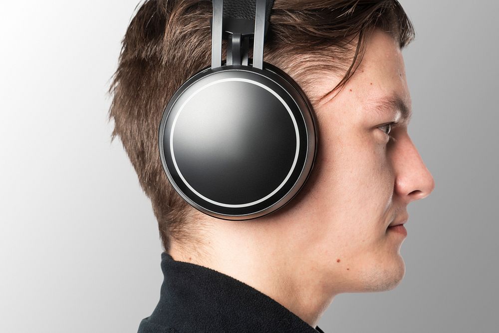 Wireless headphones mockup psd on a man