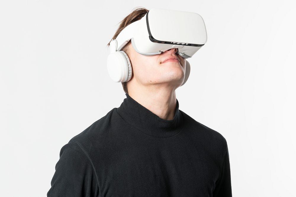 Man in virtual reality glasses smart technology
