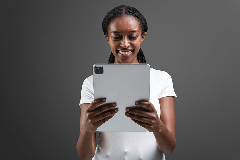 African American woman using her tablet
