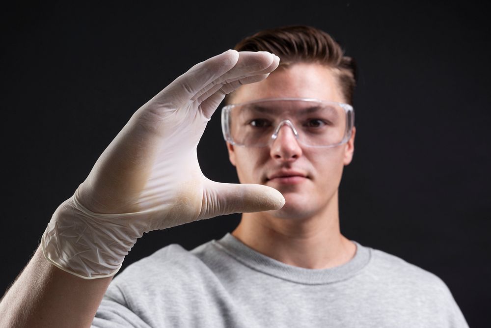 Biomedical engineer with smart glasses futuristic technology