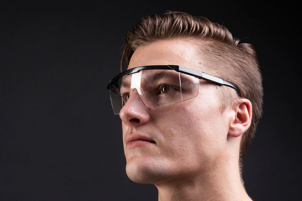 Man wearing smart glasses mockup psd  futuristic technology