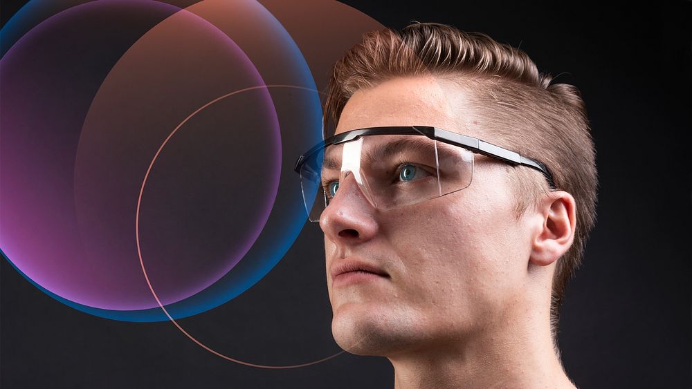 Man wearing smart glasses mockup psd  futuristic technology