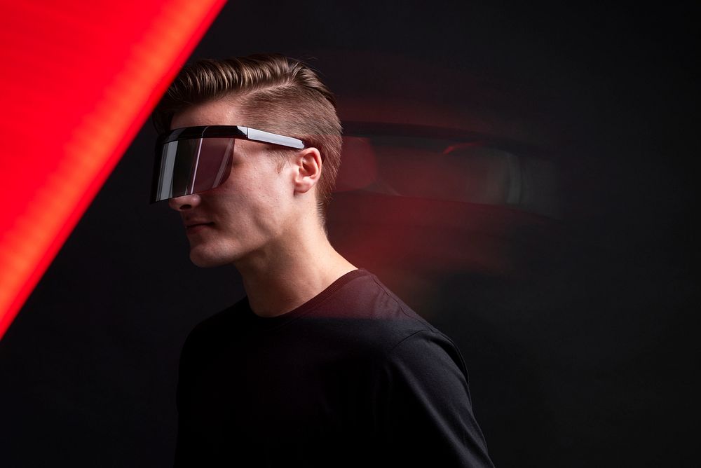 Man wearing smart glasses futuristic technology