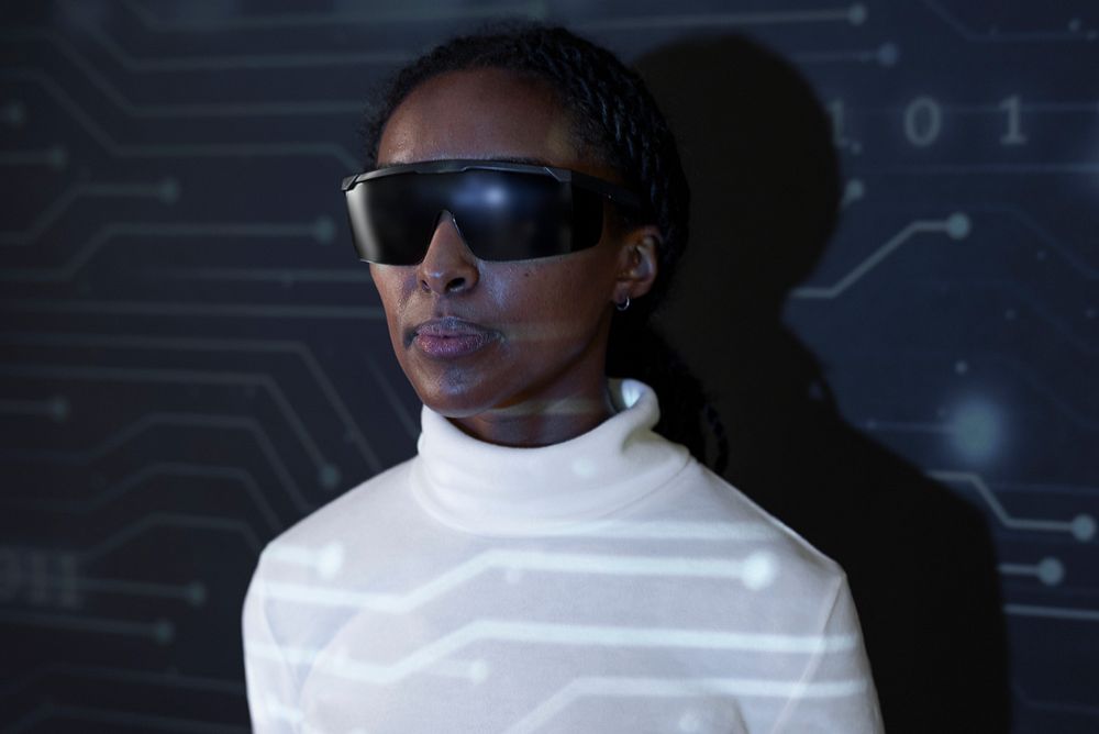 Female hacker with smart glasses