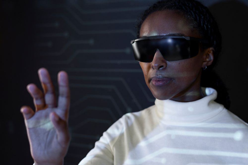 Female hacker with smart glasses