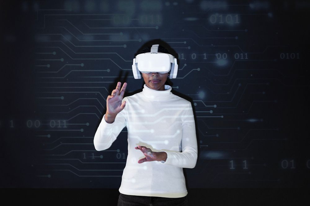 Woman with a virtual reality headset smart technology