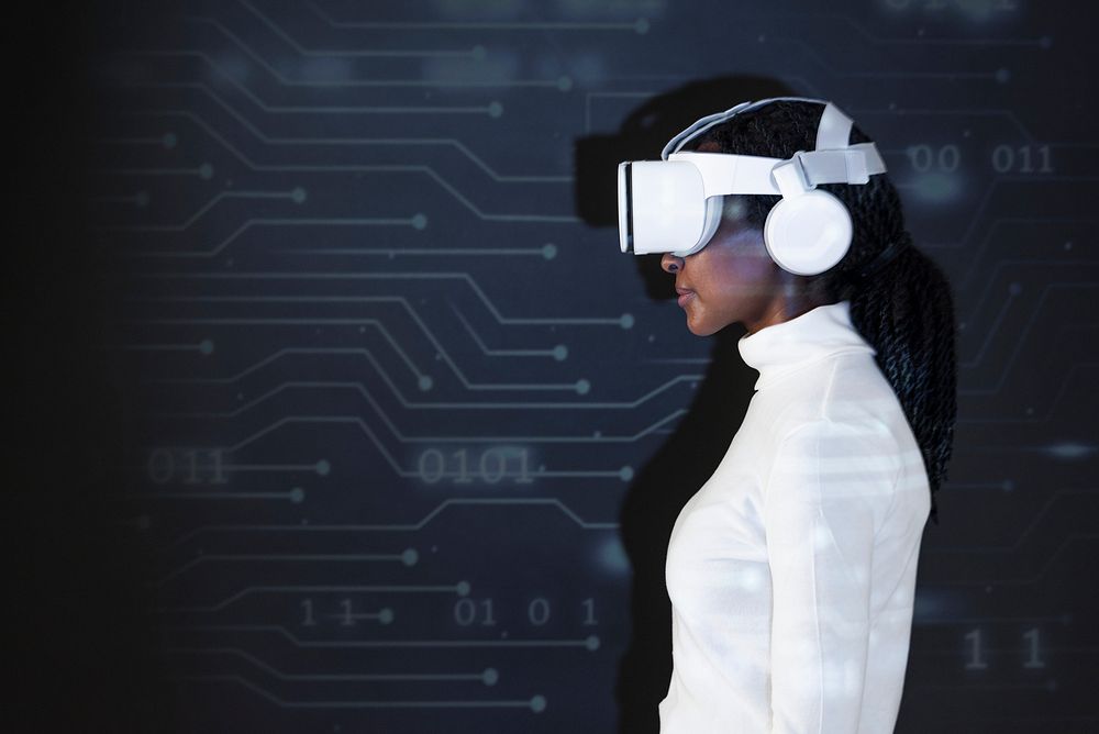 Woman with virtual reality glasses smart technology