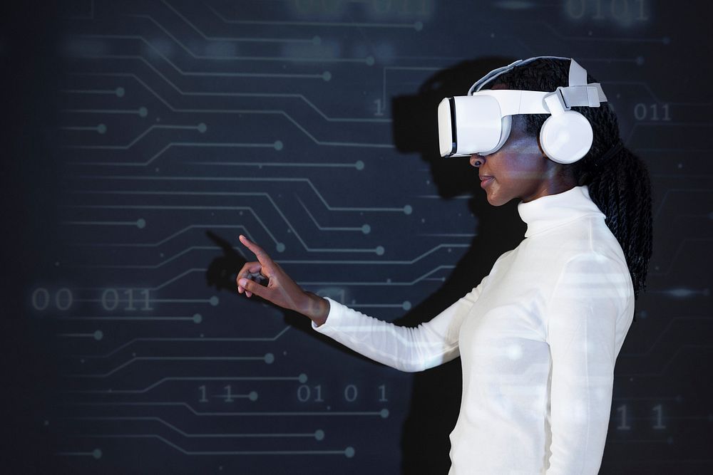African American woman with a virtual reality headset
