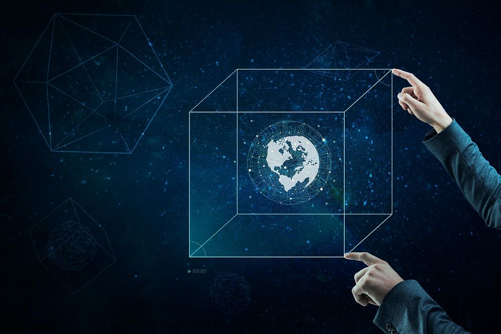 Hologram globe in box psd mockup smart technology