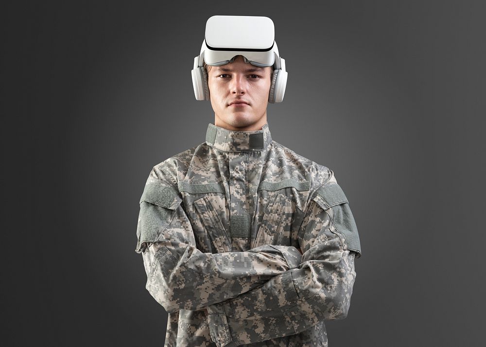 Military officer in VR headset png
