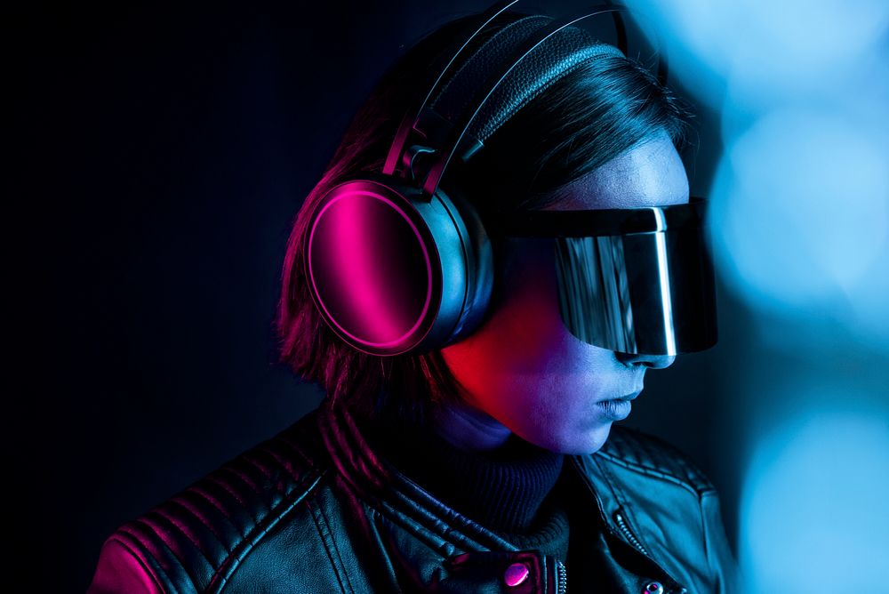 Woman in virtual reality glasses smart technology