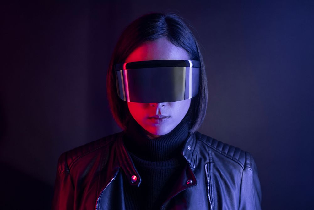 Woman with smart glasses futuristic technology