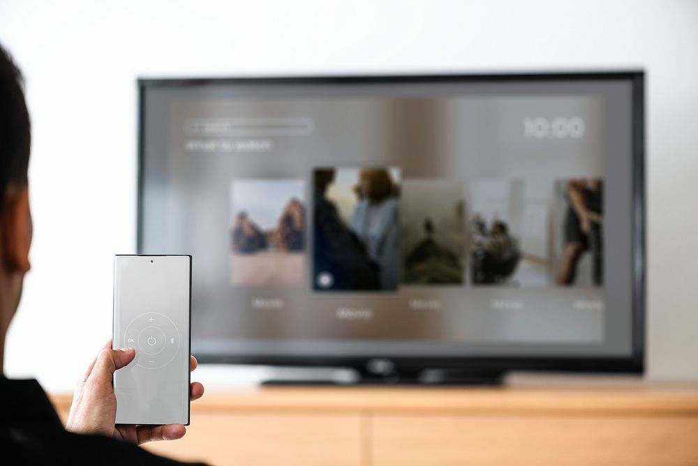 Smart TV screen mockup psd controlling by phone