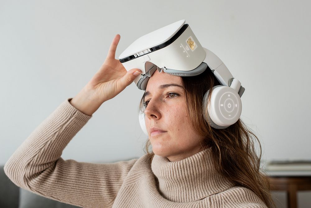 Woman with VR simulation entertainment technology