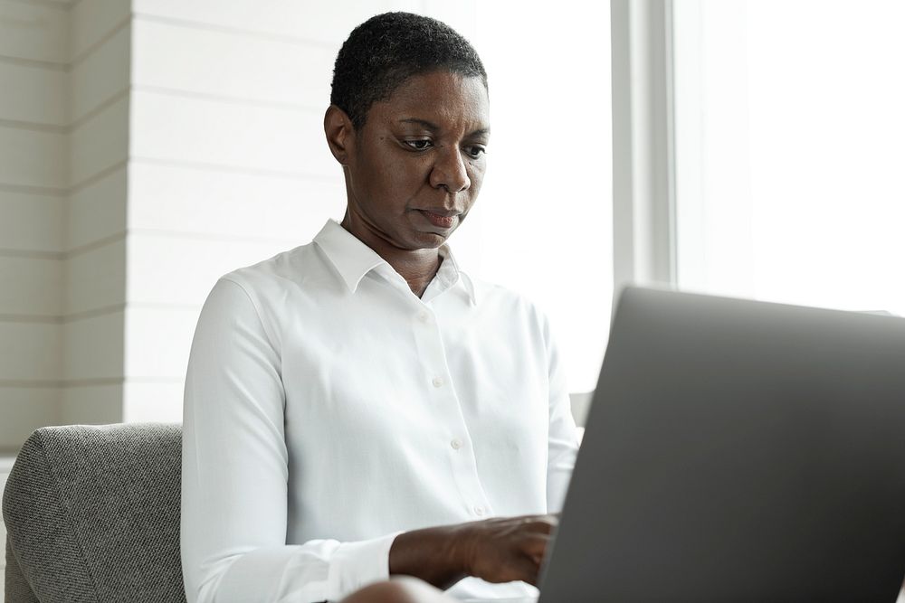 African American woman using a laptop