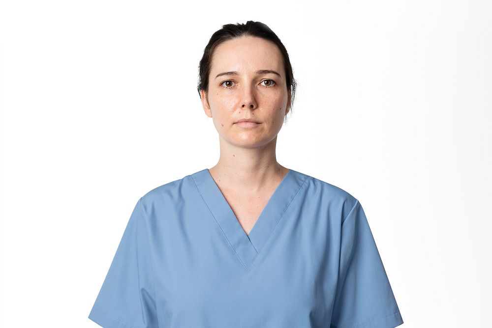 Female doctor in blue gown portrait