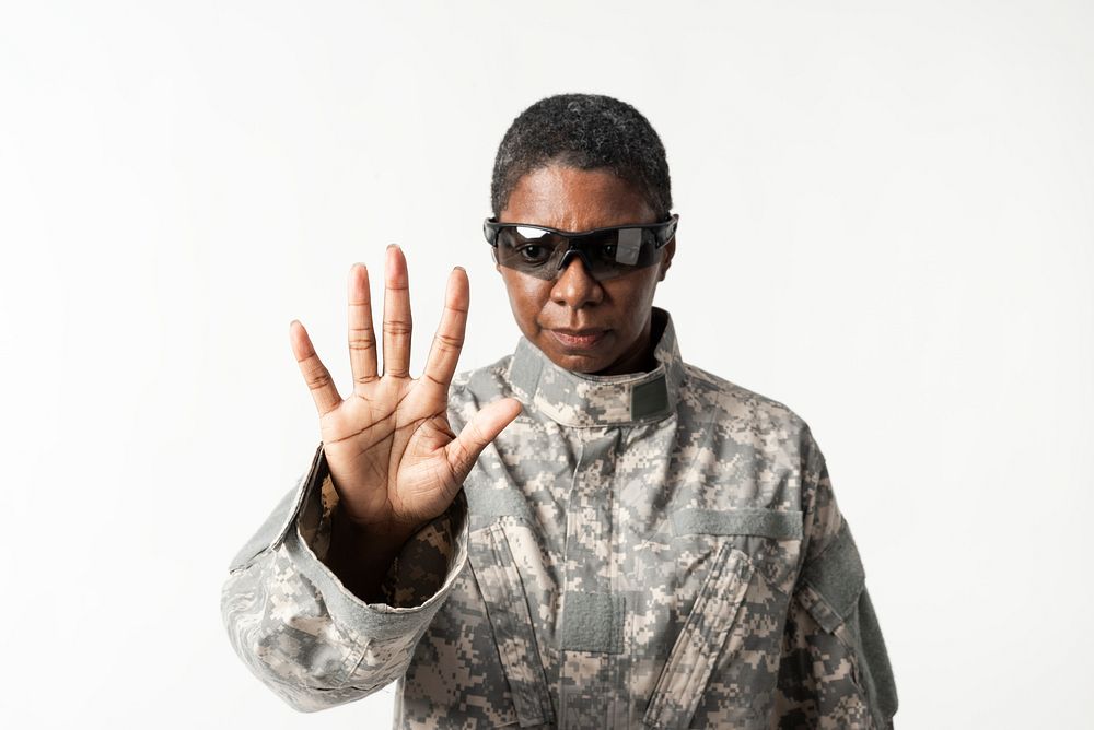 Female soldier wearing smart glasses military technology