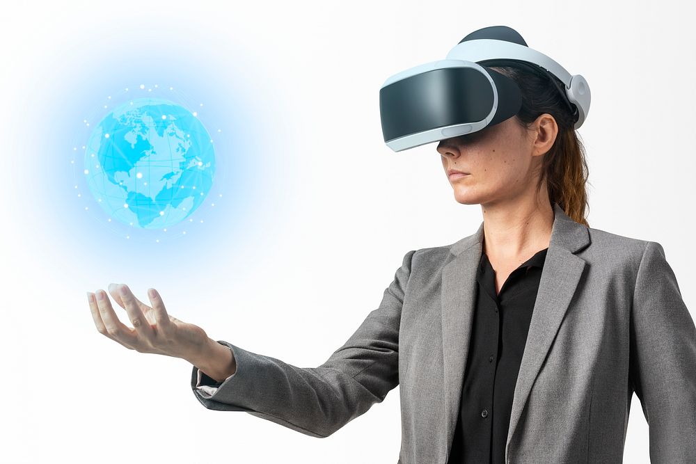 VR headset showing globe hologram