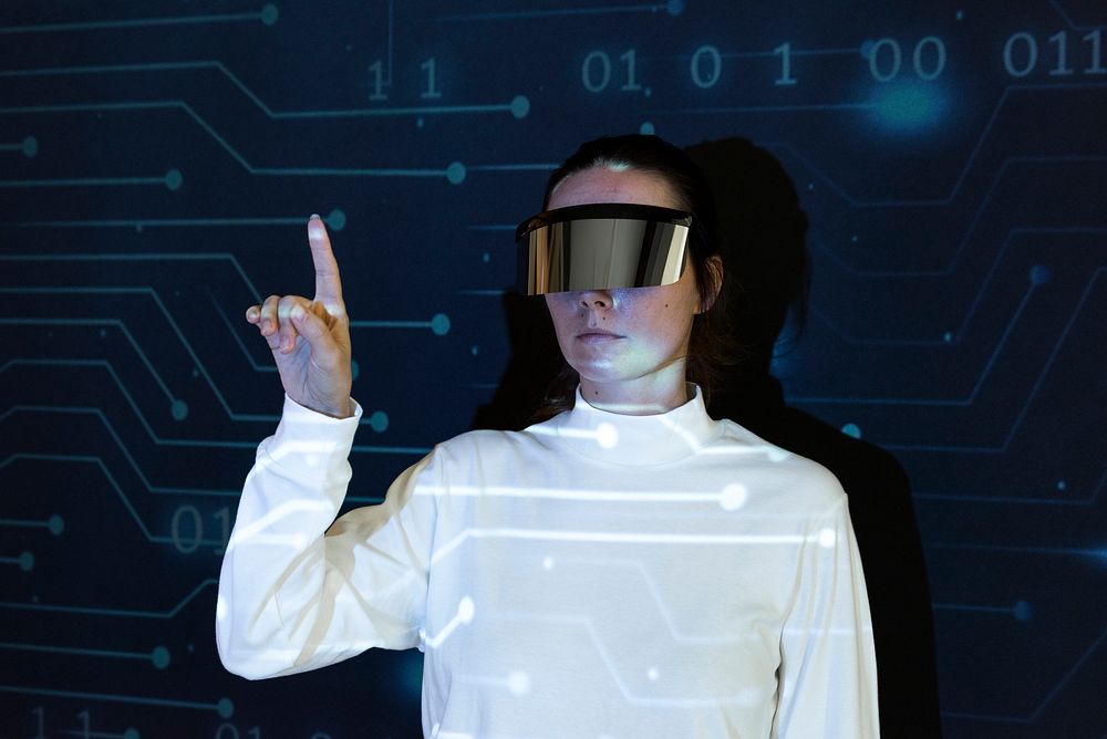 Woman wearing AR glasses smart technology