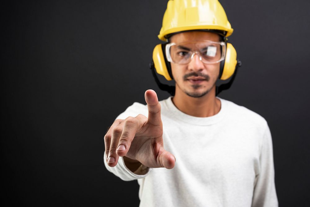 Civil engineer with safety glasses and hard hat