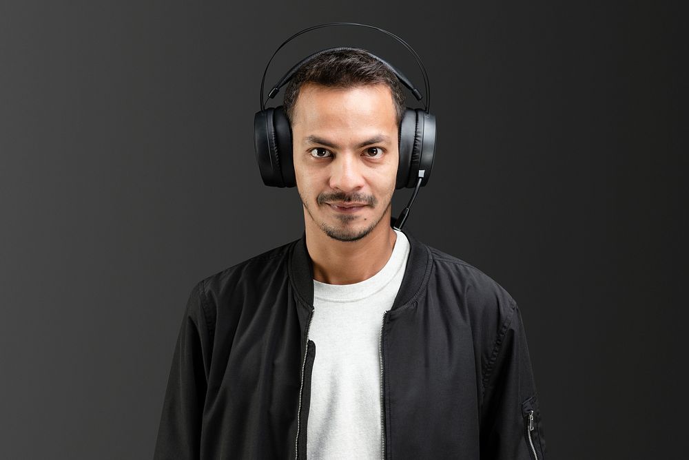 Cool man wearing headphones