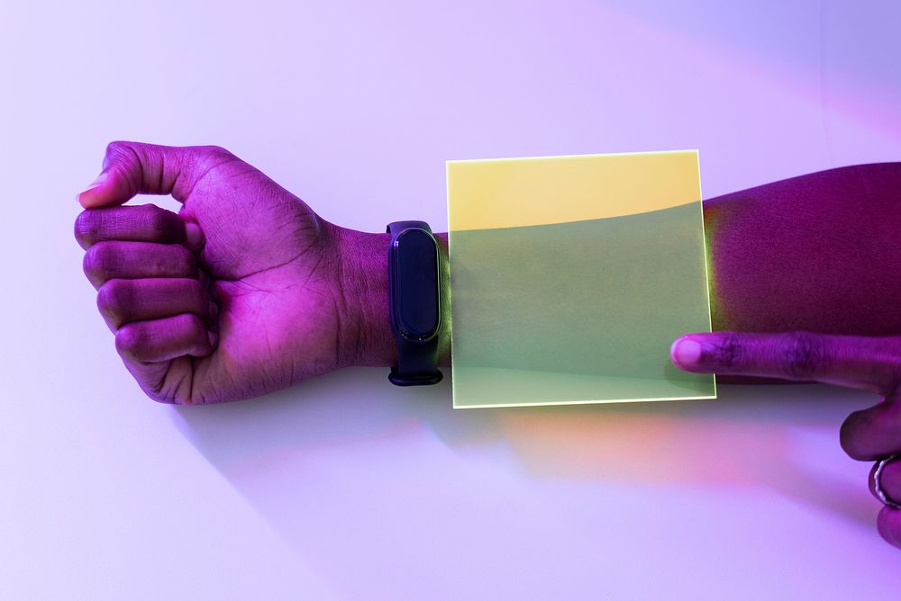 Yellow transparent plate with smartwatch futuristic technology