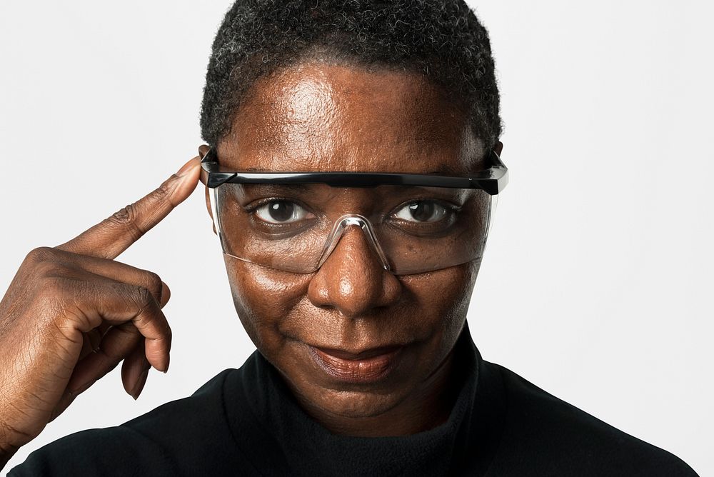 African American woman wearing transparent glasses portrait