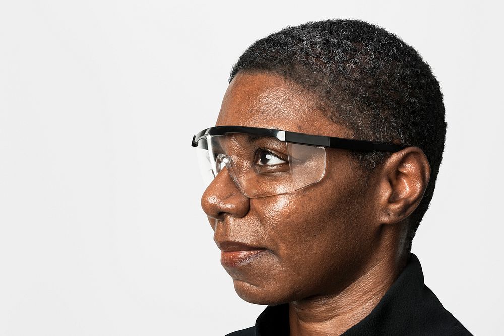 African American woman wearing transparent glasses portrait